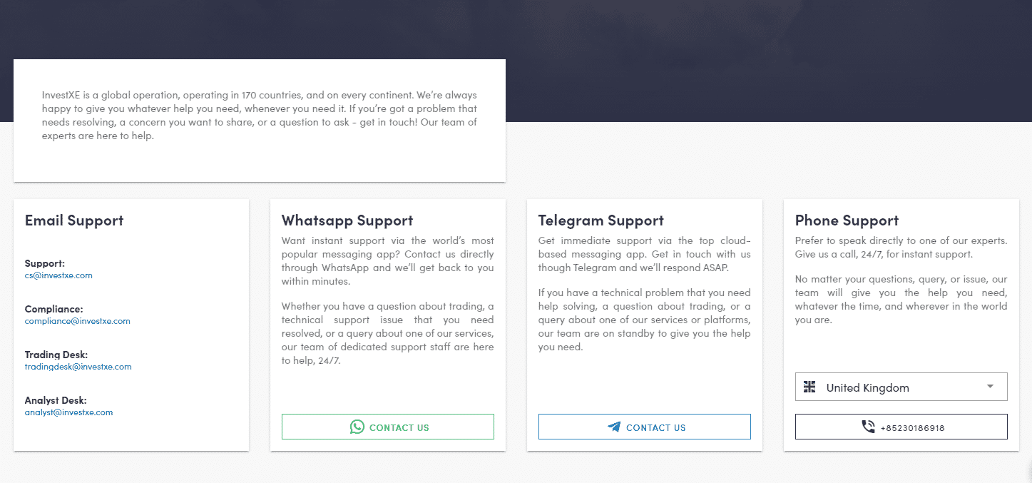 InvestXE Review- Customer Support Options