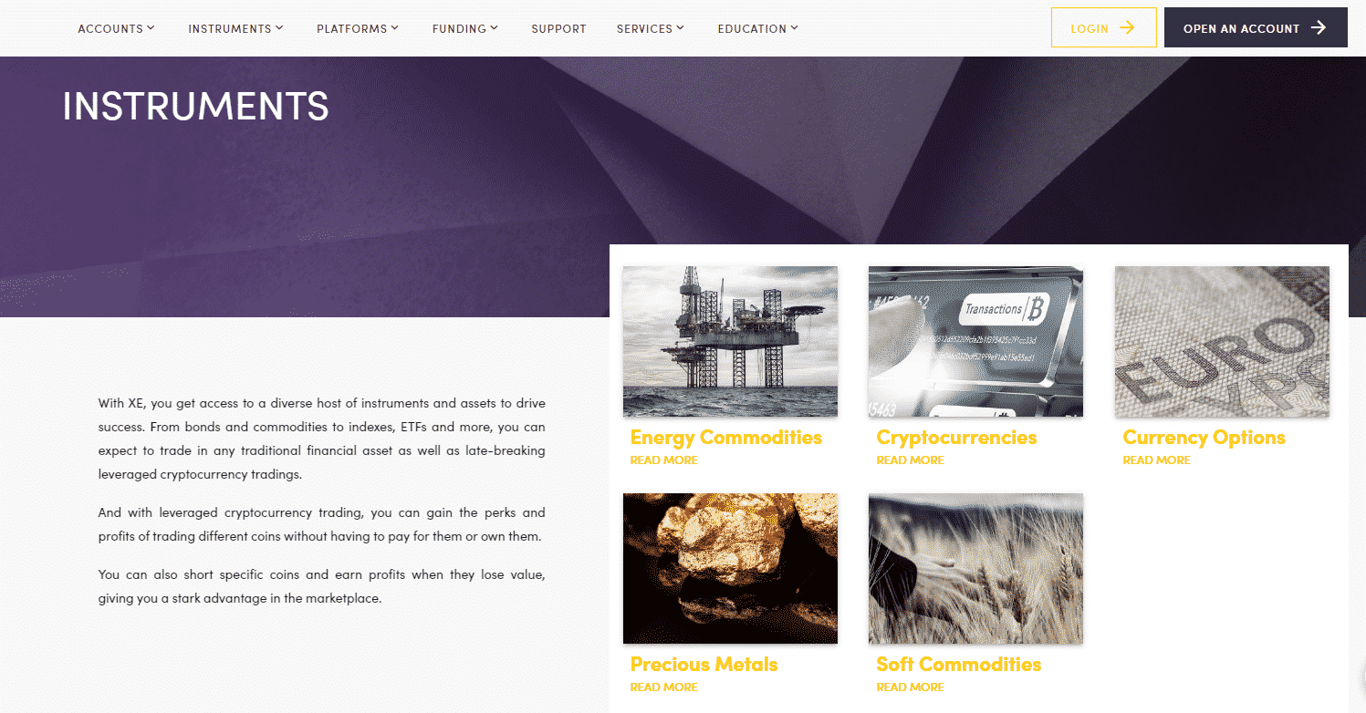 InvestXE Review- Trading Instruments
